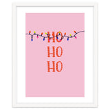 HO HO HO Christmas Lights Art, Pink Holiday Illustration, Modern Festive Quote thumbnail