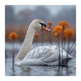 White Swan Swimming In A Lake With Reeds (Print Only) thumbnail