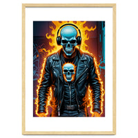 Fiery Skeleton Biker In Headphones