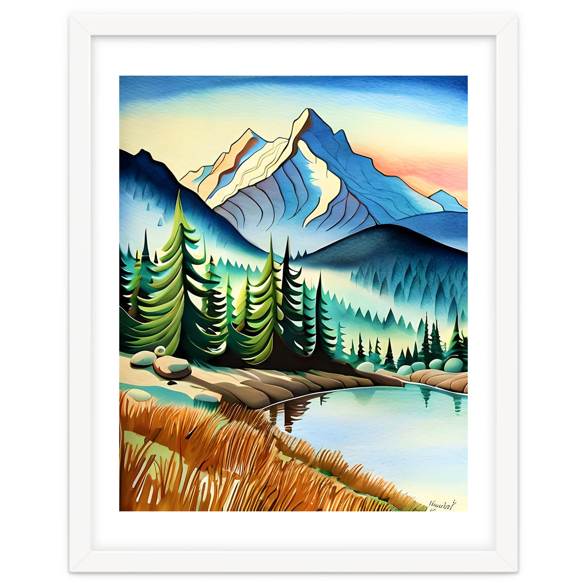 Misty Peaks and Reflective Waters