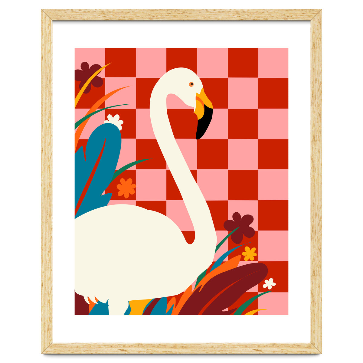Checkers & The Great Egret, Wildlife Animals Maximalist Eclectic, Bold Heron Botanical Nature Jungle Bohemian