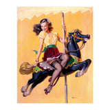 Pinup Sexy Girl Riding A Wooden Horse (Print Only) thumbnail