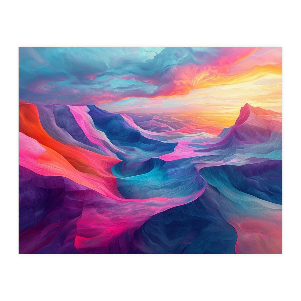 Vibrant Abstract Mountain Landscape at Sunset (Print Only)