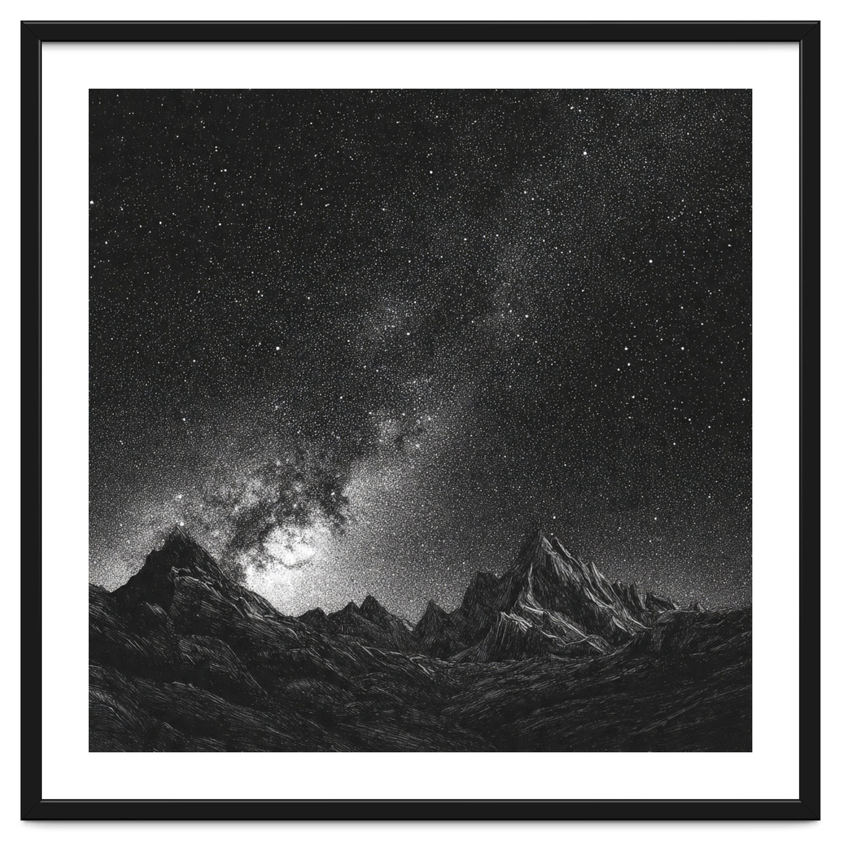 Starlit Mountain Majesty: Detailed Monochrome Milky Way