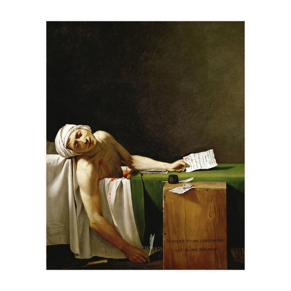 Jean Paul Marat, dead in his bathtub, assassinated by Charlotte Corday in 1793. JACQUES LOUIS DAVID. (Print Only)