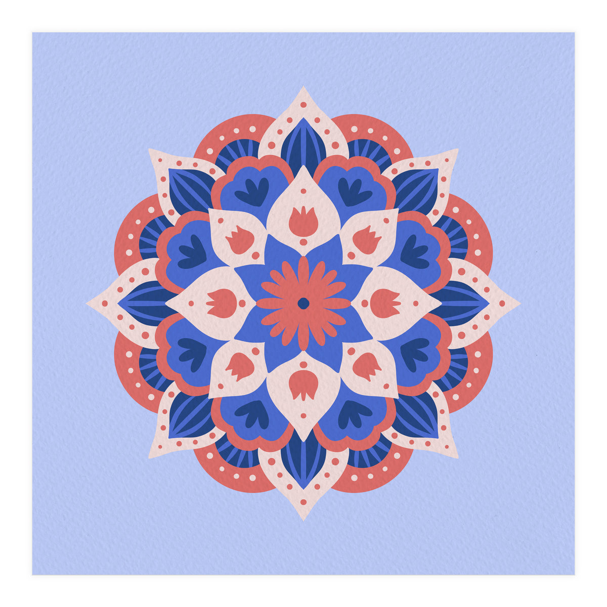 Mandala flower - blue and coral (Print Only)