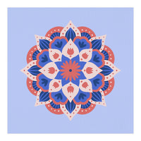 Mandala flower - blue and coral (Print Only)