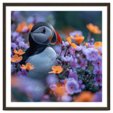 Puffin Bird Among Vibrant Purple And Orange Flowers thumbnail