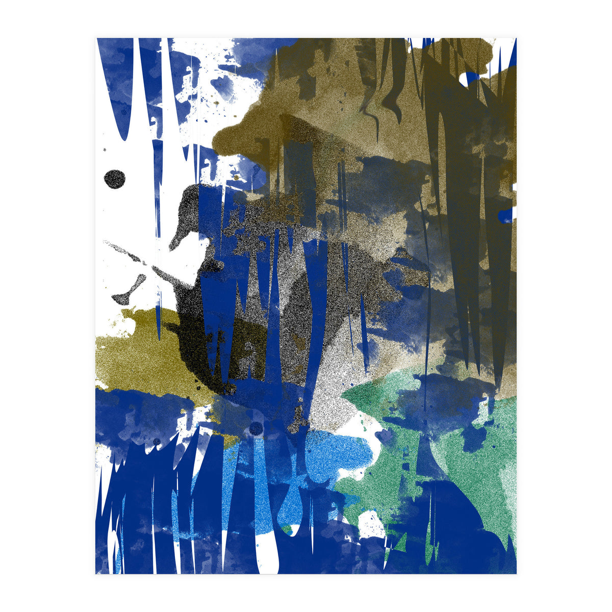 A Beautiful Mess, Abstract Blue Black Dark Eclectic Painting, Luxe Texture Contemporary Modern (Print Only)