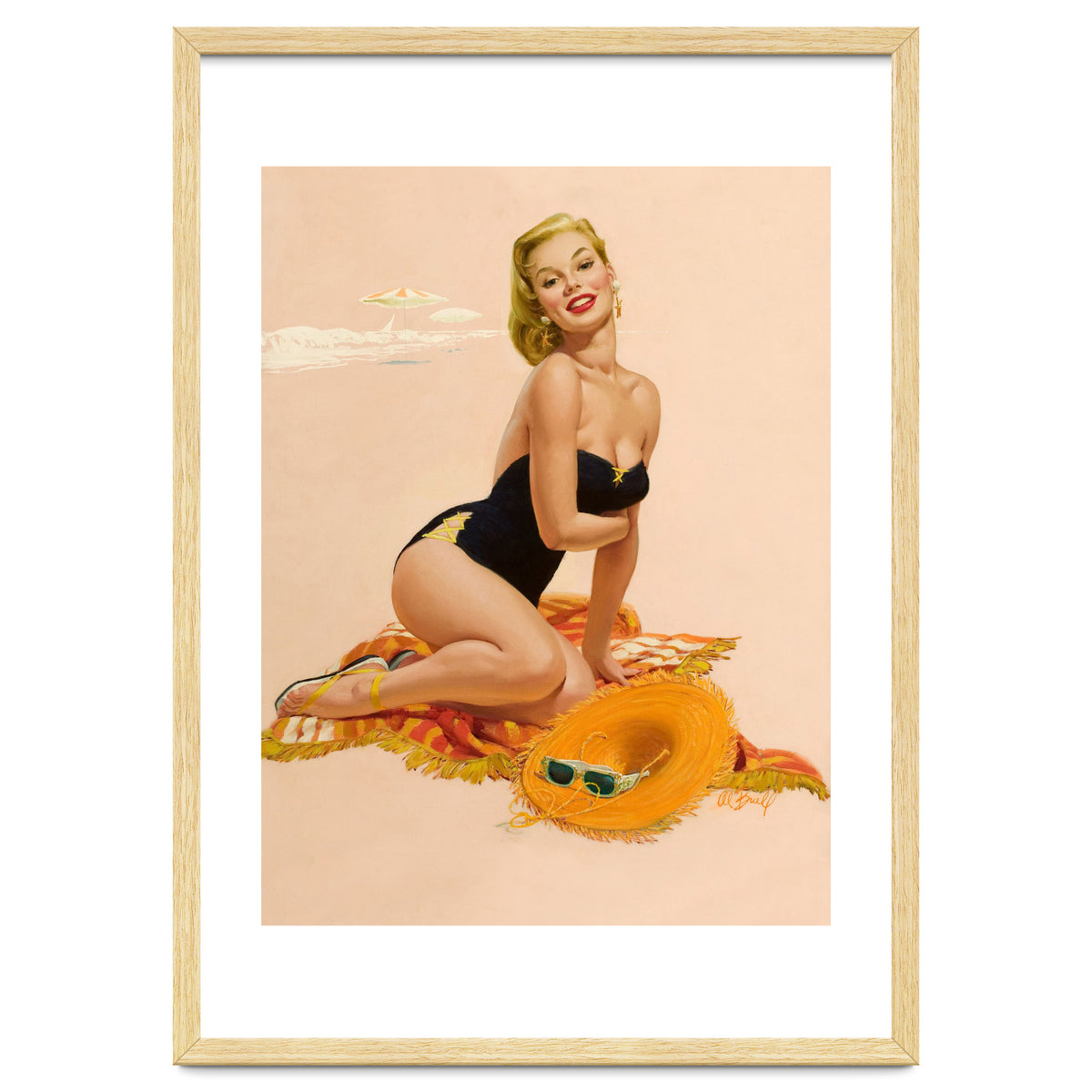 Pinup Woman Is Posing On A Beach