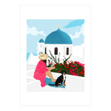 Greek Staycation, Pets Santorini Tropical Summer Travel, Dog White Buildings Architecture Fashion Bohemian (Print Only) thumbnail