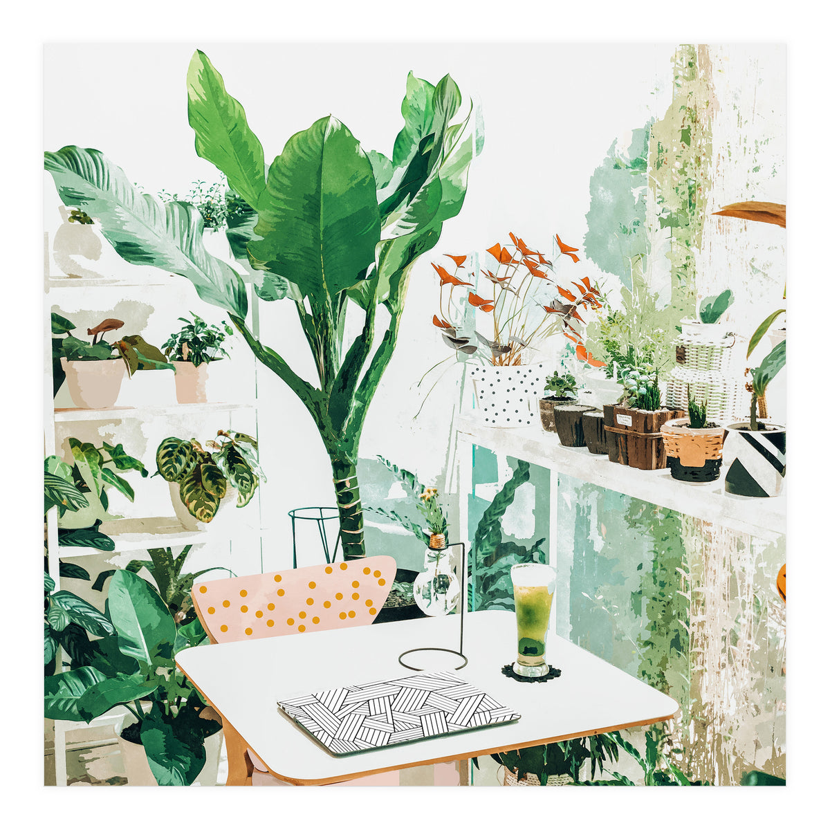 Junglow, Urban Jungle Botanical Home decor, Tropical Plants Interior Design Plant Lady Painting (Print Only)