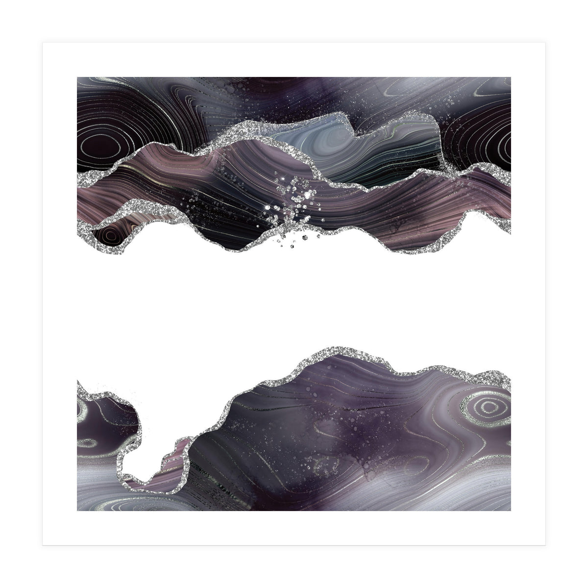 Black & Silver Glitter Agate Texture 07  (Print Only)