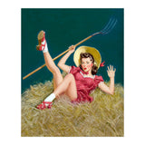 Pinup Sexy Girl Posing On A Hay With A Pitchfork (Print Only) thumbnail