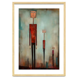 CITY HEIGHTS, three human-like forms of differing heights loom over the city below. thumbnail