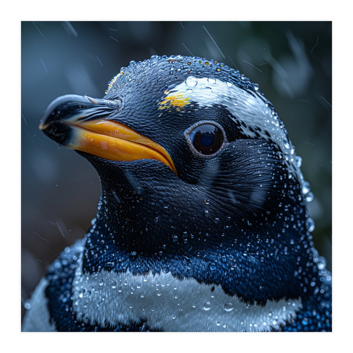 Macro view of a Penguin with Water Droplets (Print Only)
