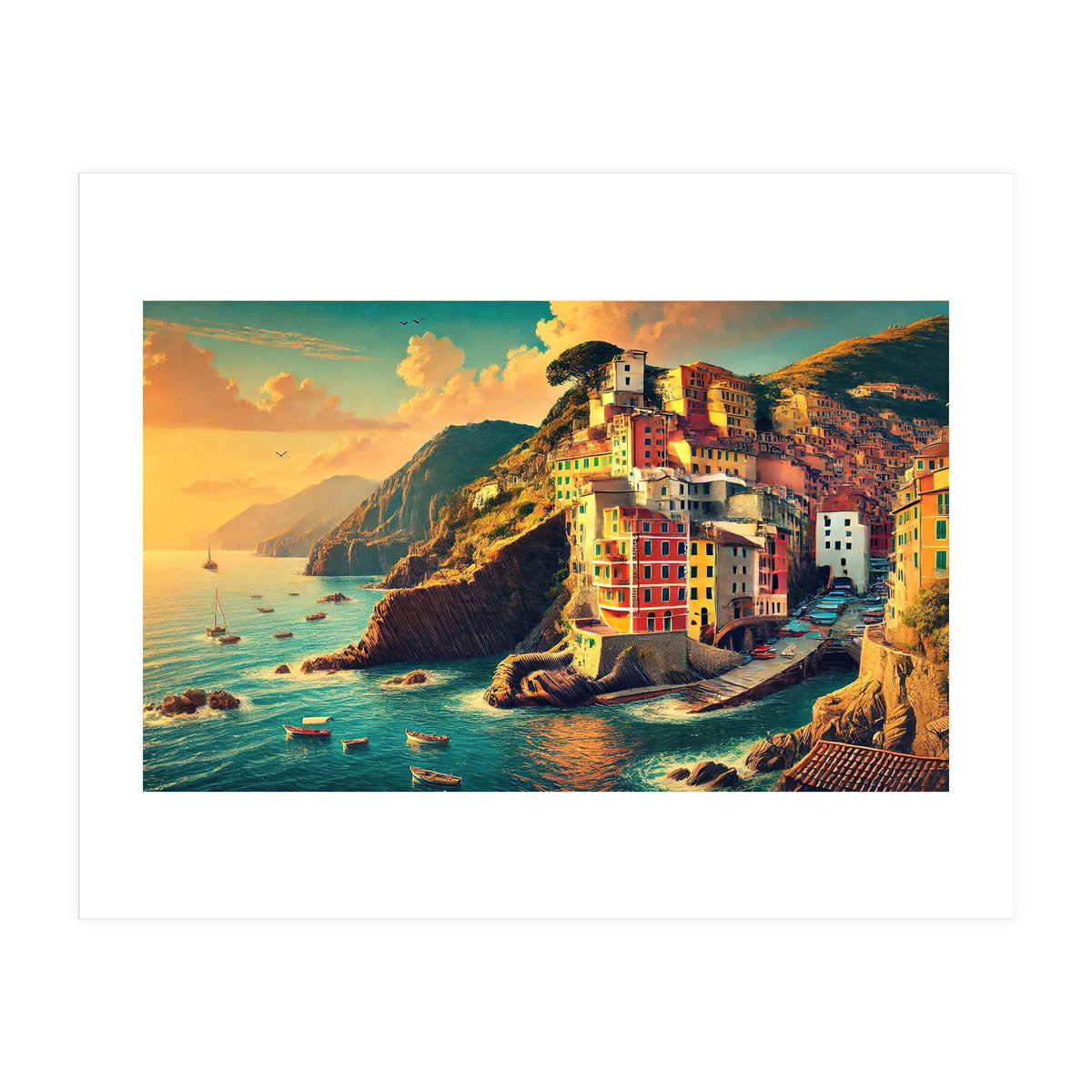 Vintage Cinque Terre Poster, Italy (Print Only)