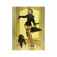 Pinup Girl In Black Dress On A Hall Experiencing Sudden Wind (Print Only)