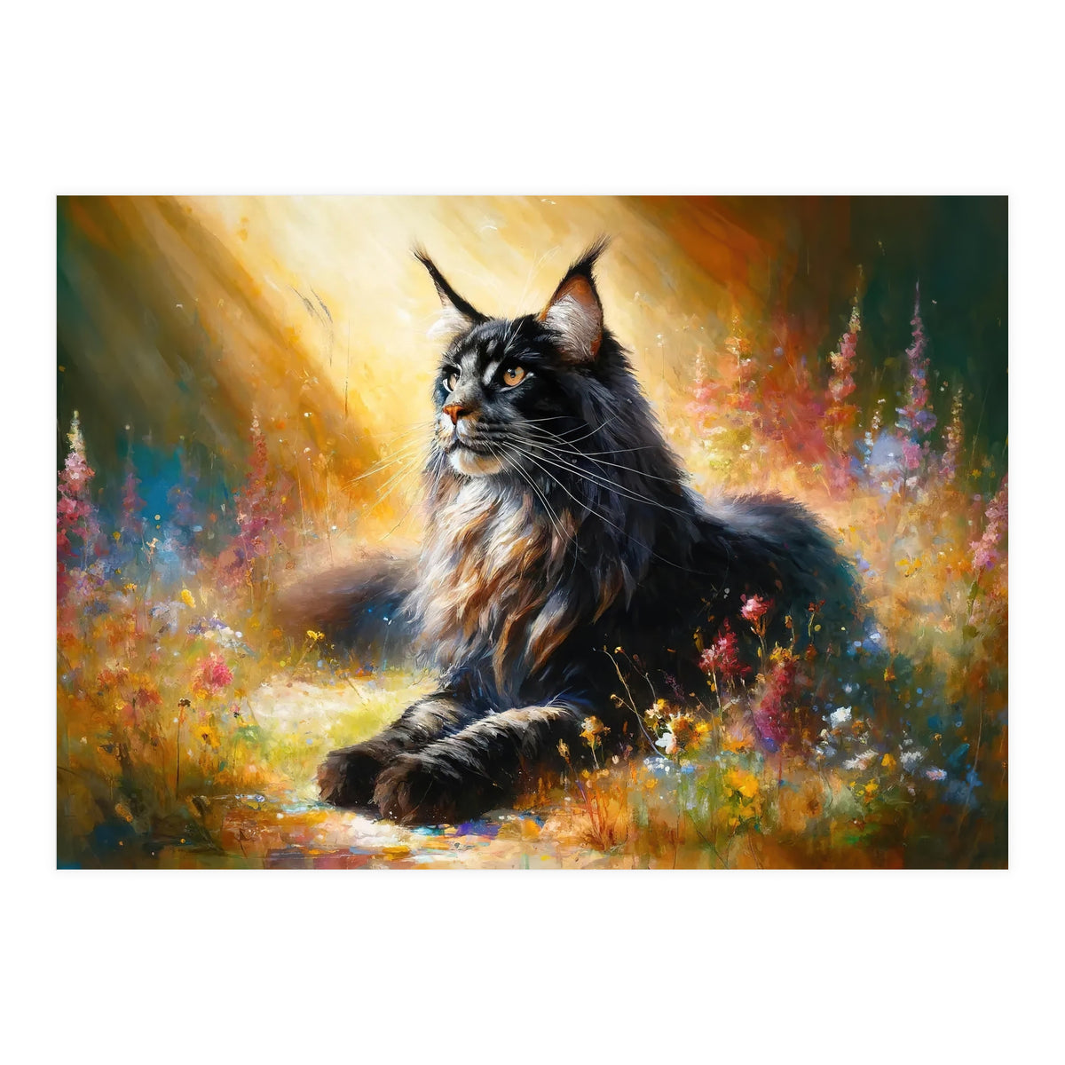 Majestic Lynx In Blooming Meadow (Print Only)