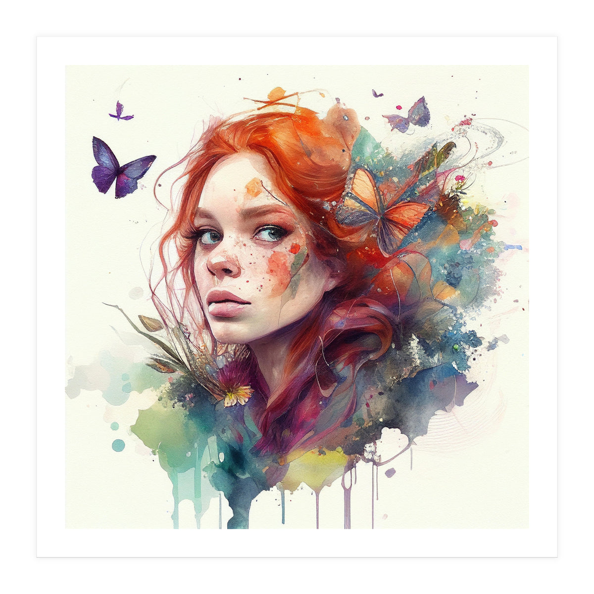 Red Hair Butterfly Glance (Print Only)