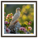 Albino Parrot Perched On A Rock Amongst Flowers thumbnail