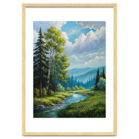 Serene Mountain River Landscape Oil Painting