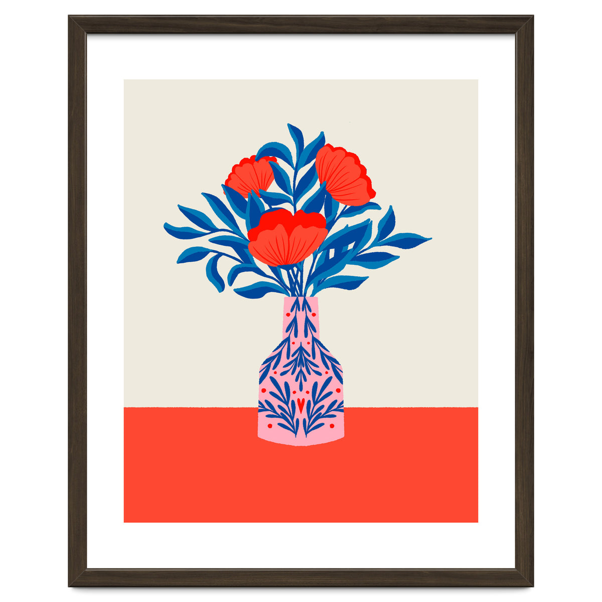 Poppies in a vase - red and blue