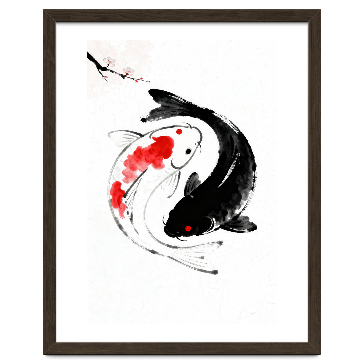 Yin Yang Koi Fish, Black and White Japanese Ink Painting Zen Wall Art, Yin Yang, YIN & YANG