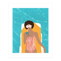 Chilling In The Moment, Eclectic Bohemian Black Woman Of Color, Swimming Pool Afro Fashion Vacation Enjoy Summer (Print Only)
