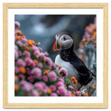 Puffin Bird Among Colorful Wildflowers In Bloom thumbnail