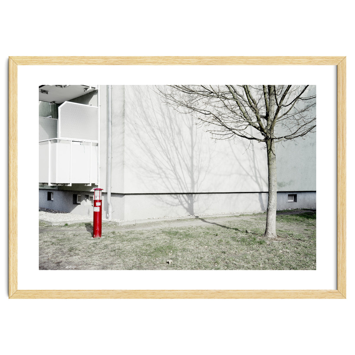 Red light pole and Tree shadow on the wall
