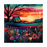 Watercolor Folk Art Sunset Landscape (Print Only) thumbnail
