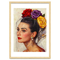 Audrey Hepburn, Impasto Floral Veil Portrait, Classic Hollywood Oil Painting,