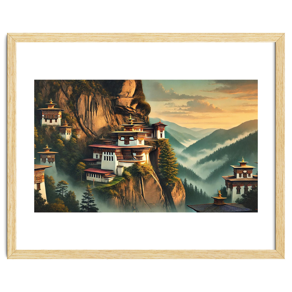 Vintage Bhutan, Mountain Monasteries Poster