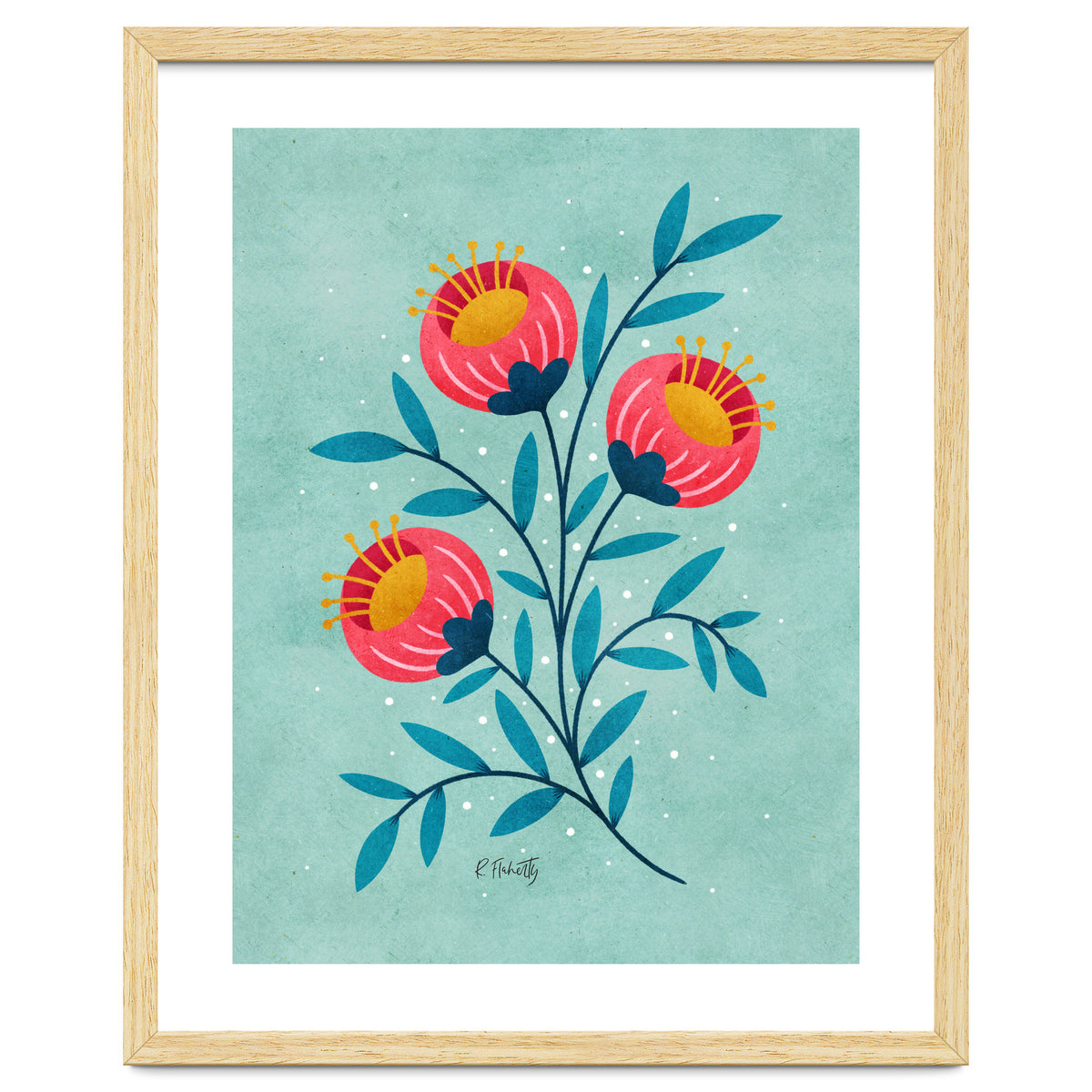 Teal And Coral Flowers