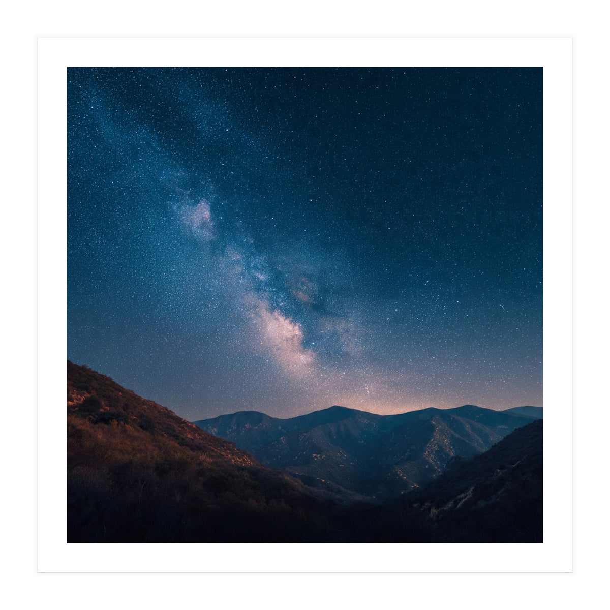 Majestic Milky Way Galaxy over Serene Mountain Range Night Landscape Illustration (Print Only)