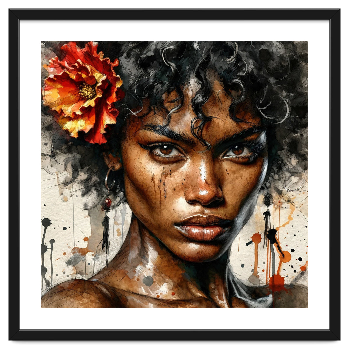 Watercolor Afro American Flamenco Dancer #1