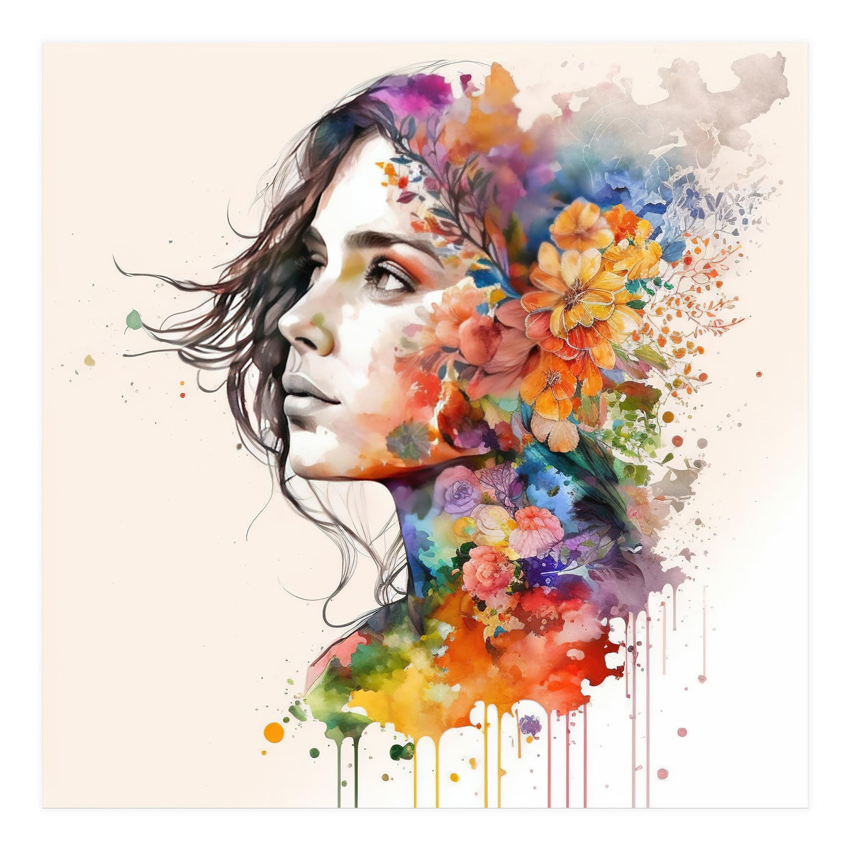 Quiet Muse In Watercolor Blooms (Print Only)