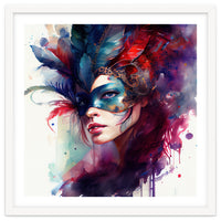 Turquoise Feathered Carnival Mask Portrait