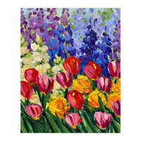 Vibrant Summer Tulip Garden Oil Painting (Print Only)