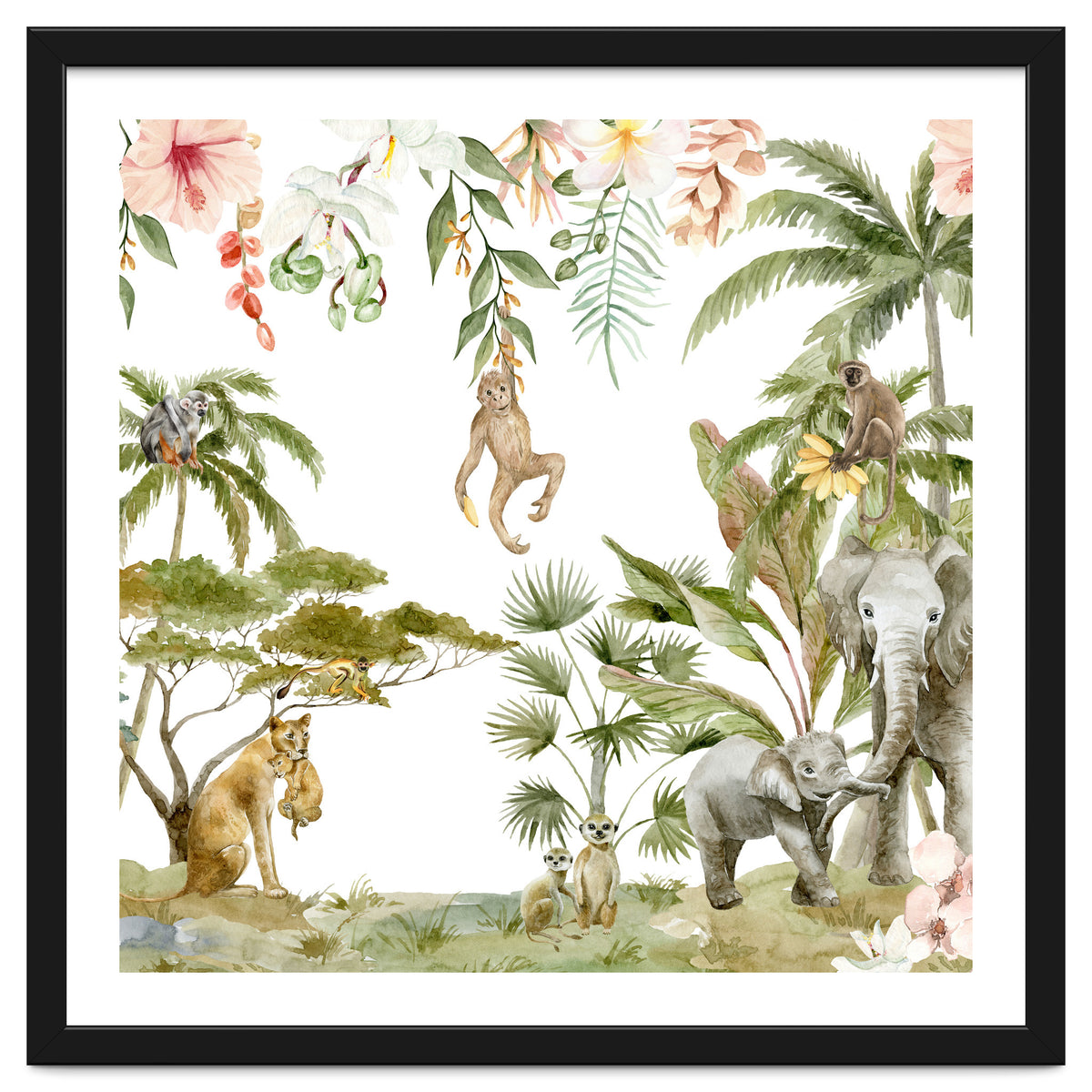 Watercolor Wild Animals Jungle