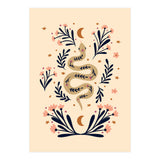 Snake And Flowers Beige And Indigo (Print Only) thumbnail