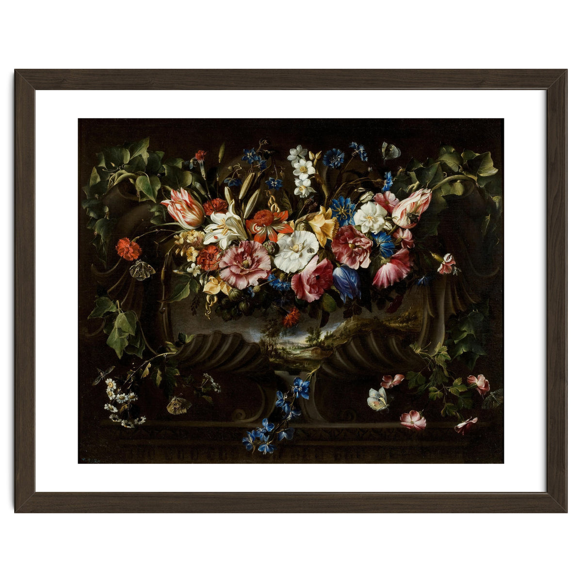 Juan de Arellano / 'Garland of Flowers with Landscape', 1652, Spanish School.