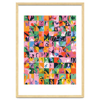 Life On A Checkboard, Abstract Maximalism Eclectic Painting, Bohemian Pop Of Color Illustration