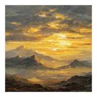 Vibrant Golden Hour Horizon Over Distant Mountain Ridges (Print Only)