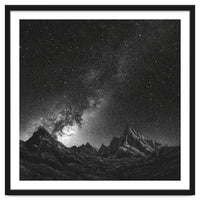 Starlit Mountain Majesty: Detailed Monochrome Milky Way