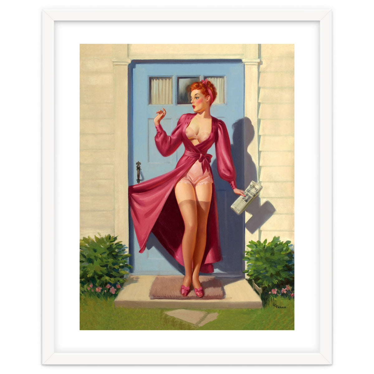 Pinup Girl With Accident At Her Door