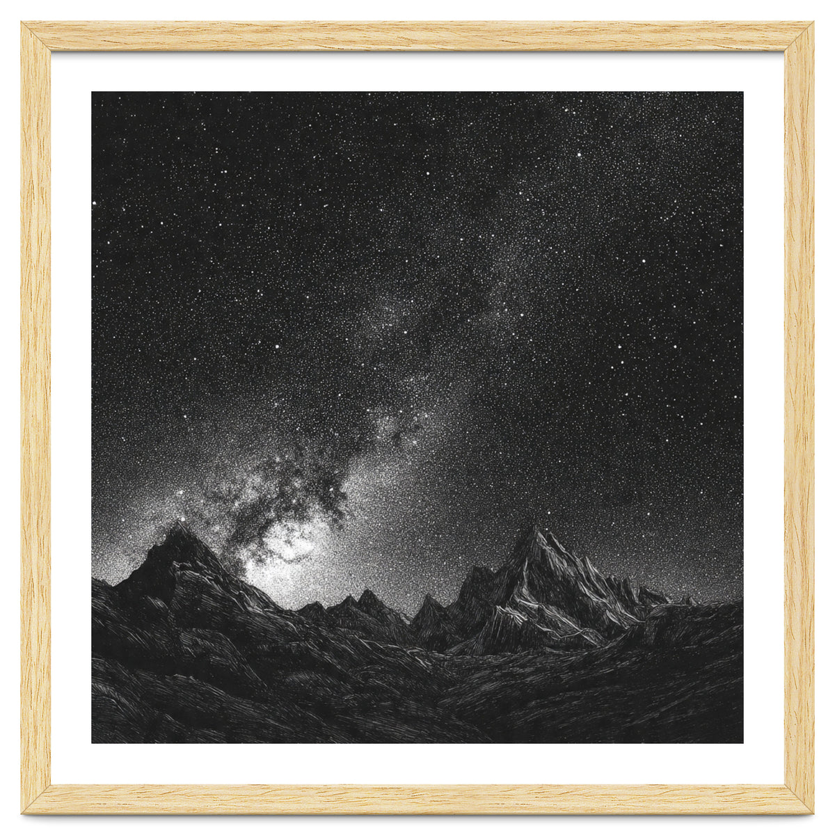 Starlit Mountain Majesty: Detailed Monochrome Milky Way
