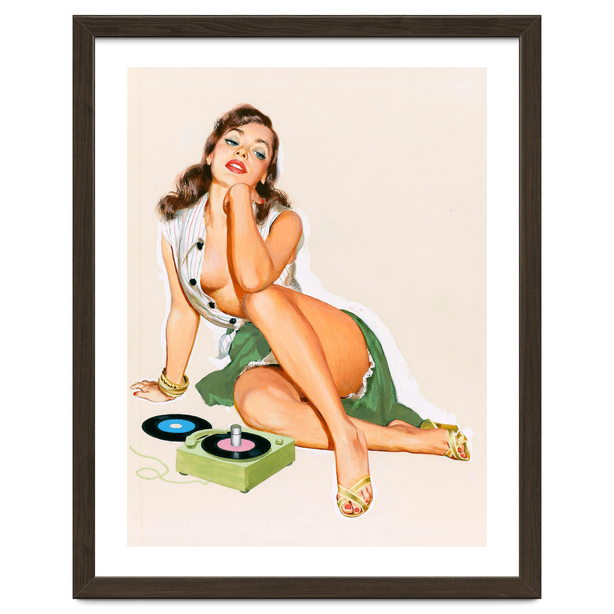 Sexy Pinup Woman Posing With Record Player