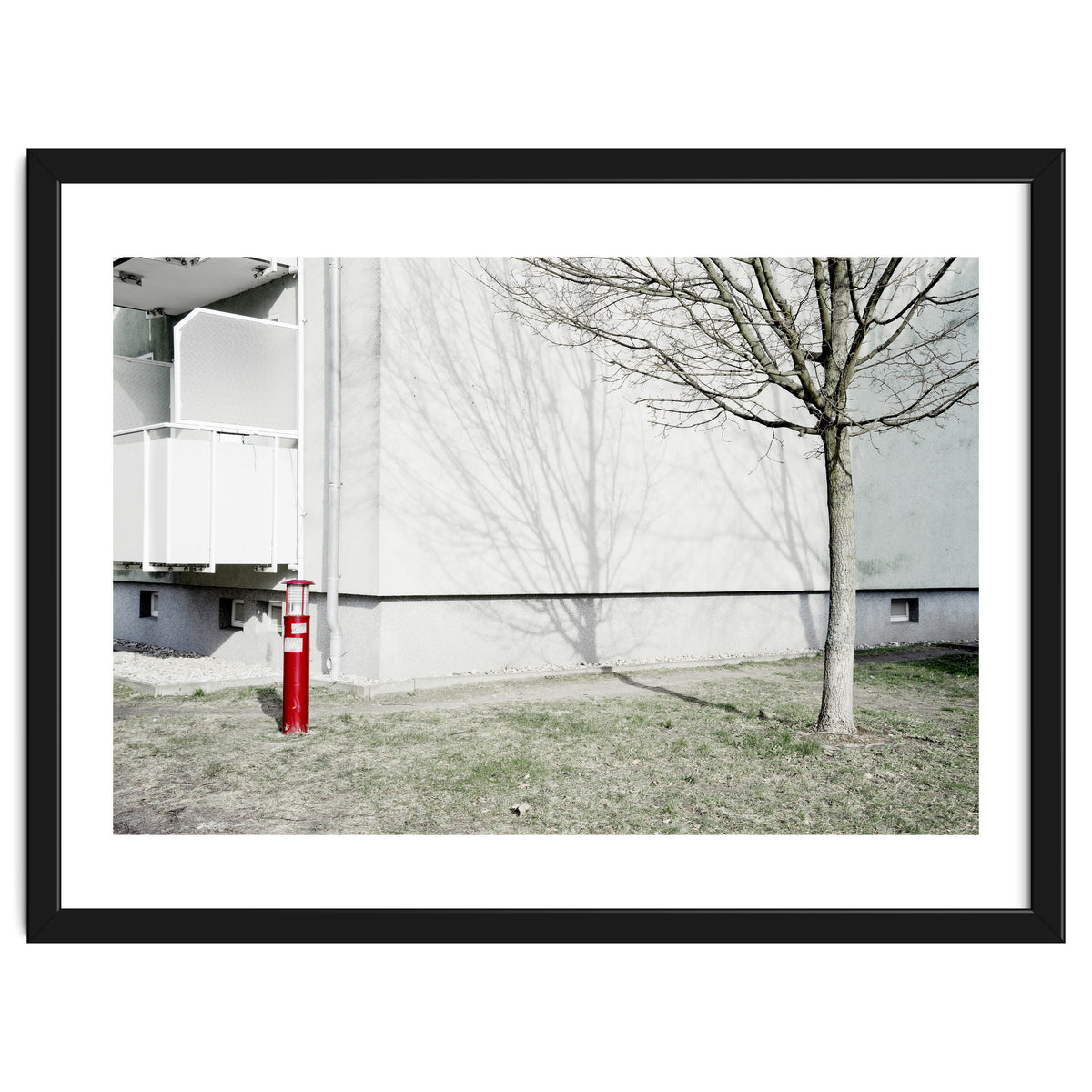 Red light pole and Tree shadow on the wall